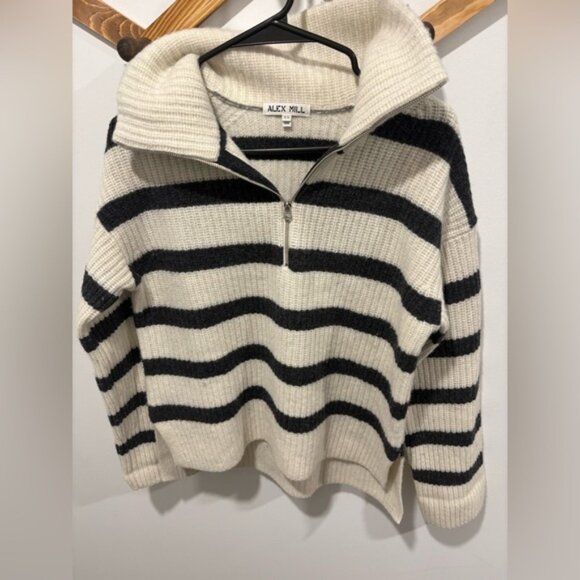 ALEX MILL 100% Marino wool -Felix striped merino wool half-zip sweater - Picture 3 of 9